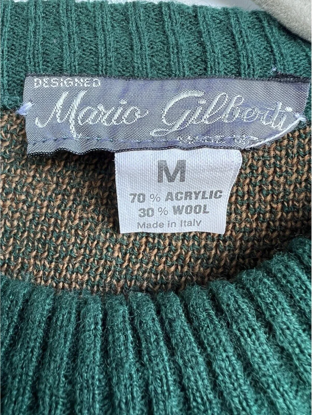 Vintage Mario Gilberti Sweater Mens M Green Brown Wool Blend Geometric Italy